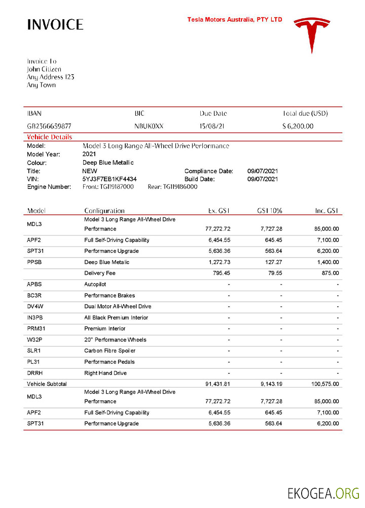 Facture Tesla aux États , Unis